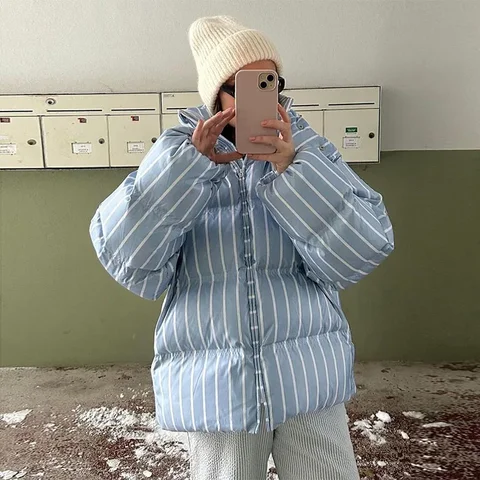 Повседневная женская стеганая куртка в полоску, модная теплая утепленная женская куртка на молнии с капюшоном, осень-зима 202, женская уличная верхняя одежда