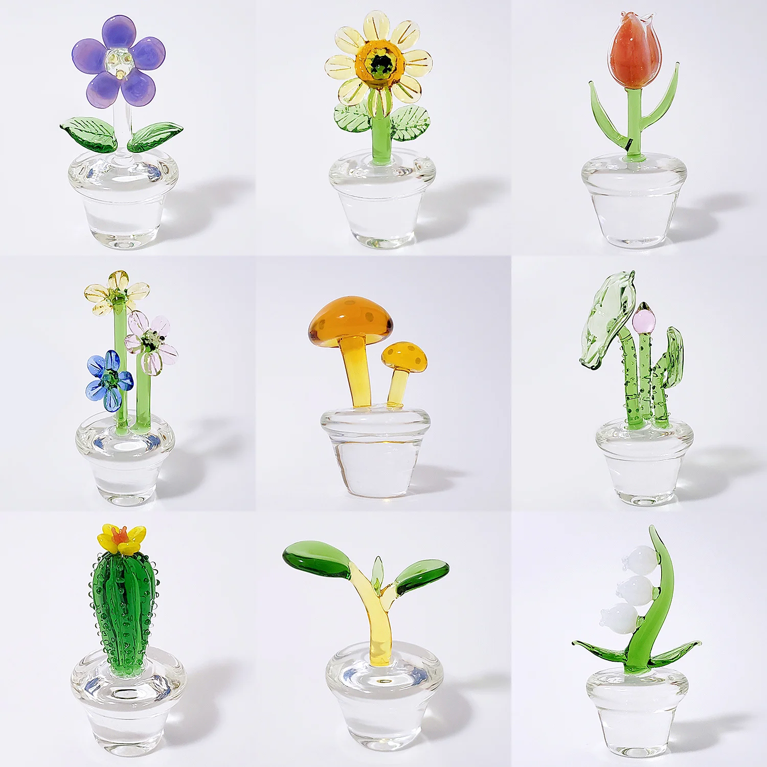 

Creative Handmade Glass Flower Decorations, Glazed Succulent Cactus Plants, Potted Plants, Car Mounted Tabletop Decorations