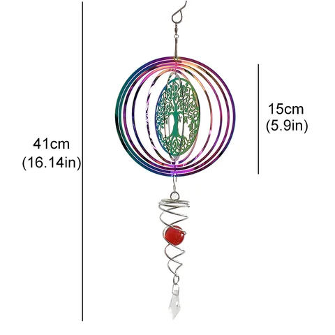 3D Rotating Wind Spinner Tree Of Life Balcony Garden Decoration Outdoor Hanging Wind Chimes Pendant Stained Glass Sun Catcher