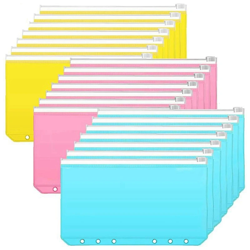 

PPYY-A6 Size Binder Pocket,6 Holes Loose Leaf Bag Plastic Binder Zipper Folders for 6 Ring Binder Notebooks,Documents,Cards