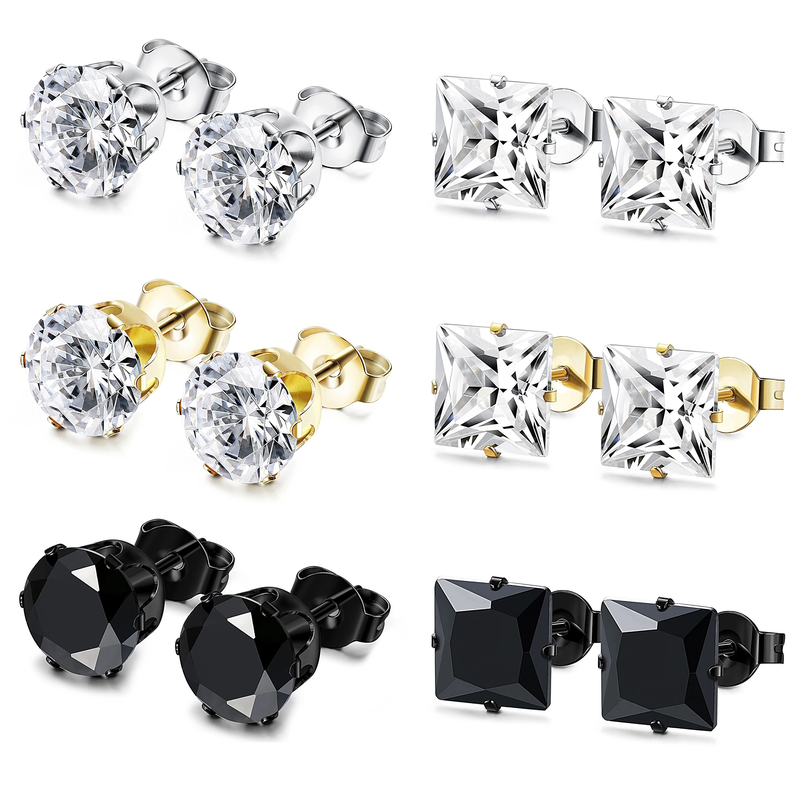 

6 пар, серьги-гвоздики из нержавеющей стали