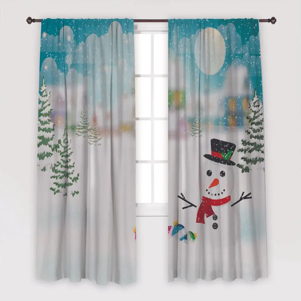 Занавески с принтом снеговика драпировки для гостиной столовой спальни набор из
