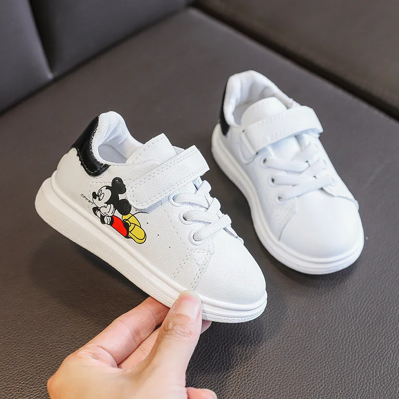 Disney White Shoes Boy Girl Mickey Mouse Sports Shoe Elementary School Children Kindergarten Board Shoes Breathable Casual Shoes
