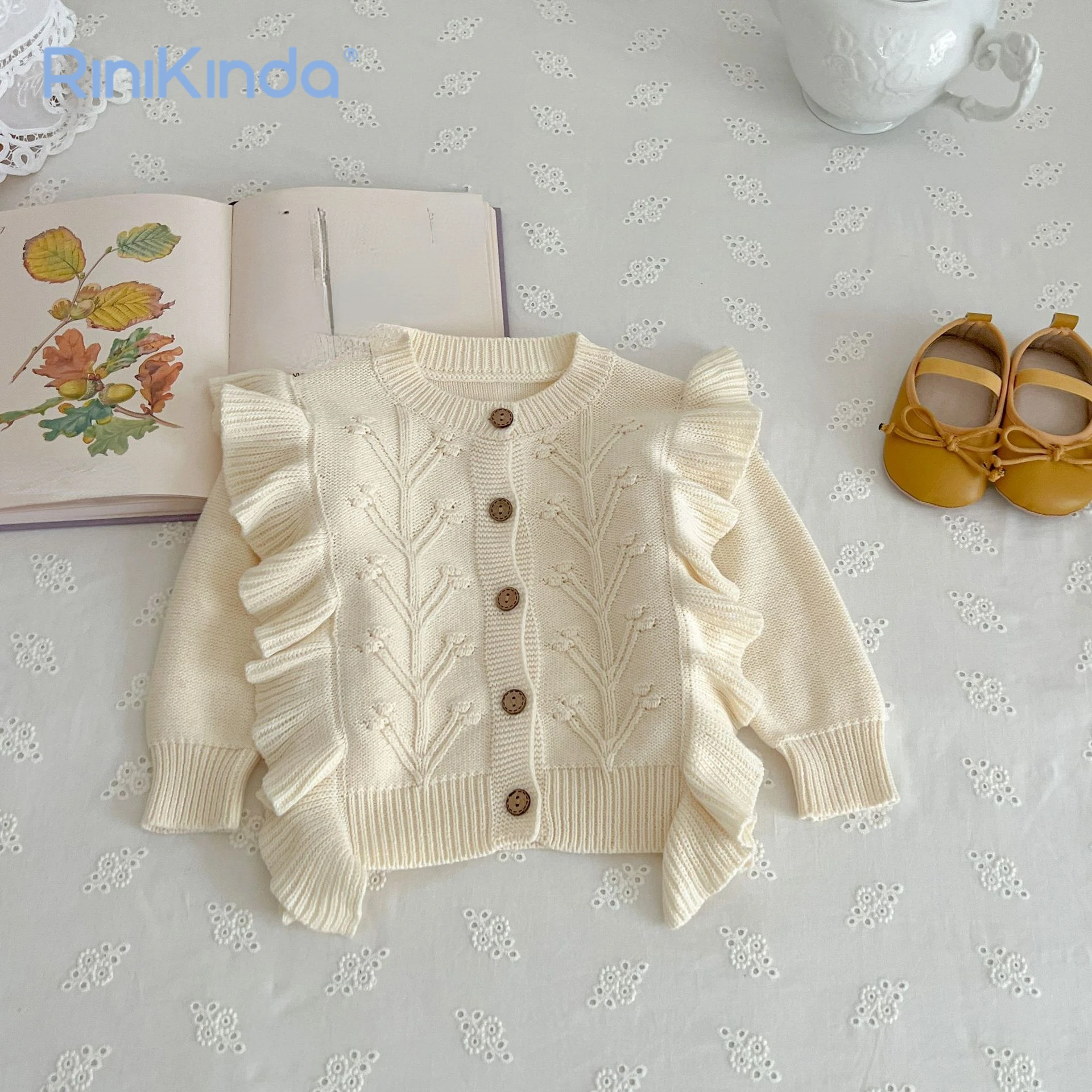 

Autumn Winter Knitted Cardigan Sweater for Girls Girls Solid Ruffles Sweaters Kids Floral Clothes Children Clothing