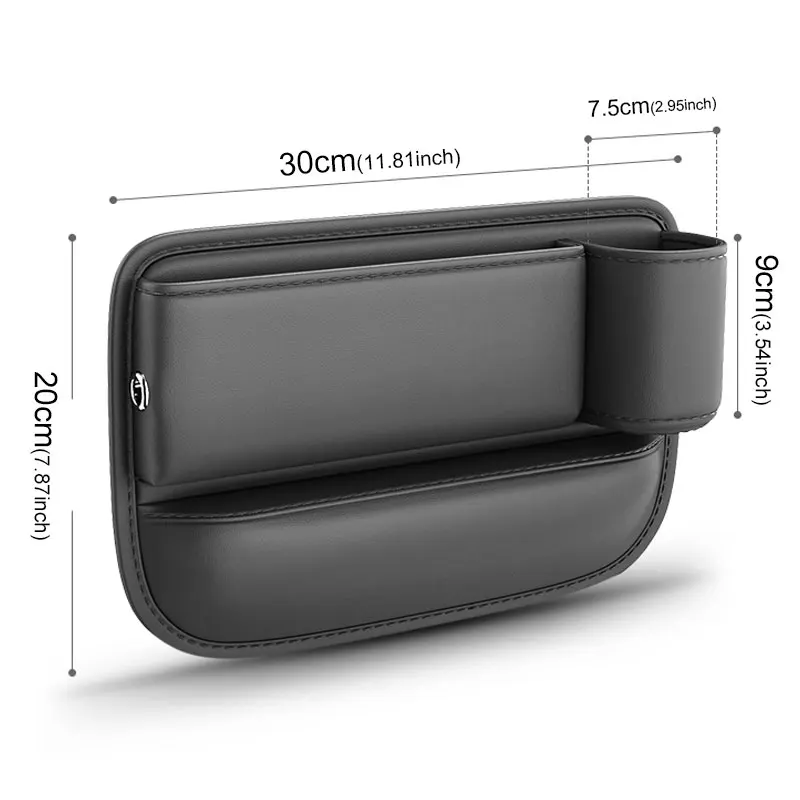 Premium Car Seat Gap Organizer Textured Pu Leather Front Storage Bag with Cup Holder Auto Center Console Crevice Filler |