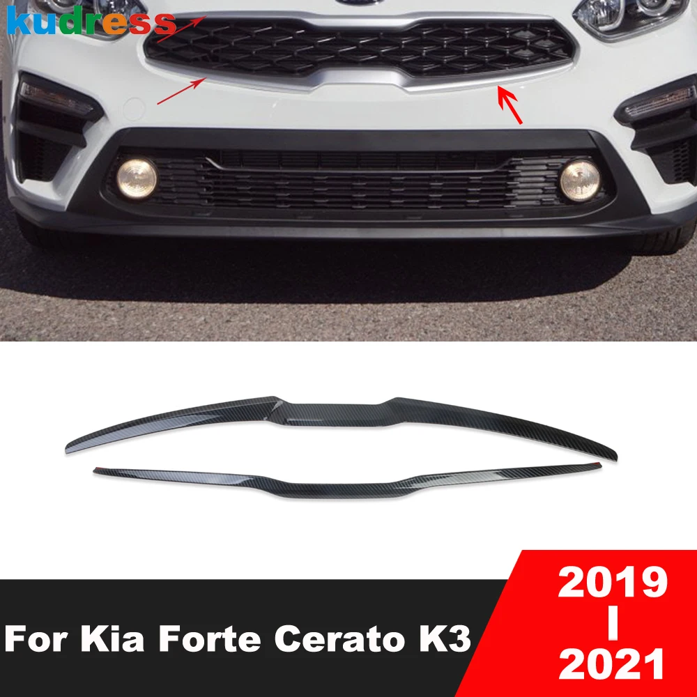 

Front Grille Grills Cover Trim For Kia Forte Cerato K3 2019 2020 2021 Carbon Fiber Head Grill Molding Trims Car Accessories 2pcs