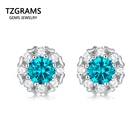 Новые модные круглые серьги-гвоздики из стерлингового серебра 925 пробы для женщин, голубые женские серьги-гвоздики из моиссанита с очаровательным драгоценным камнем