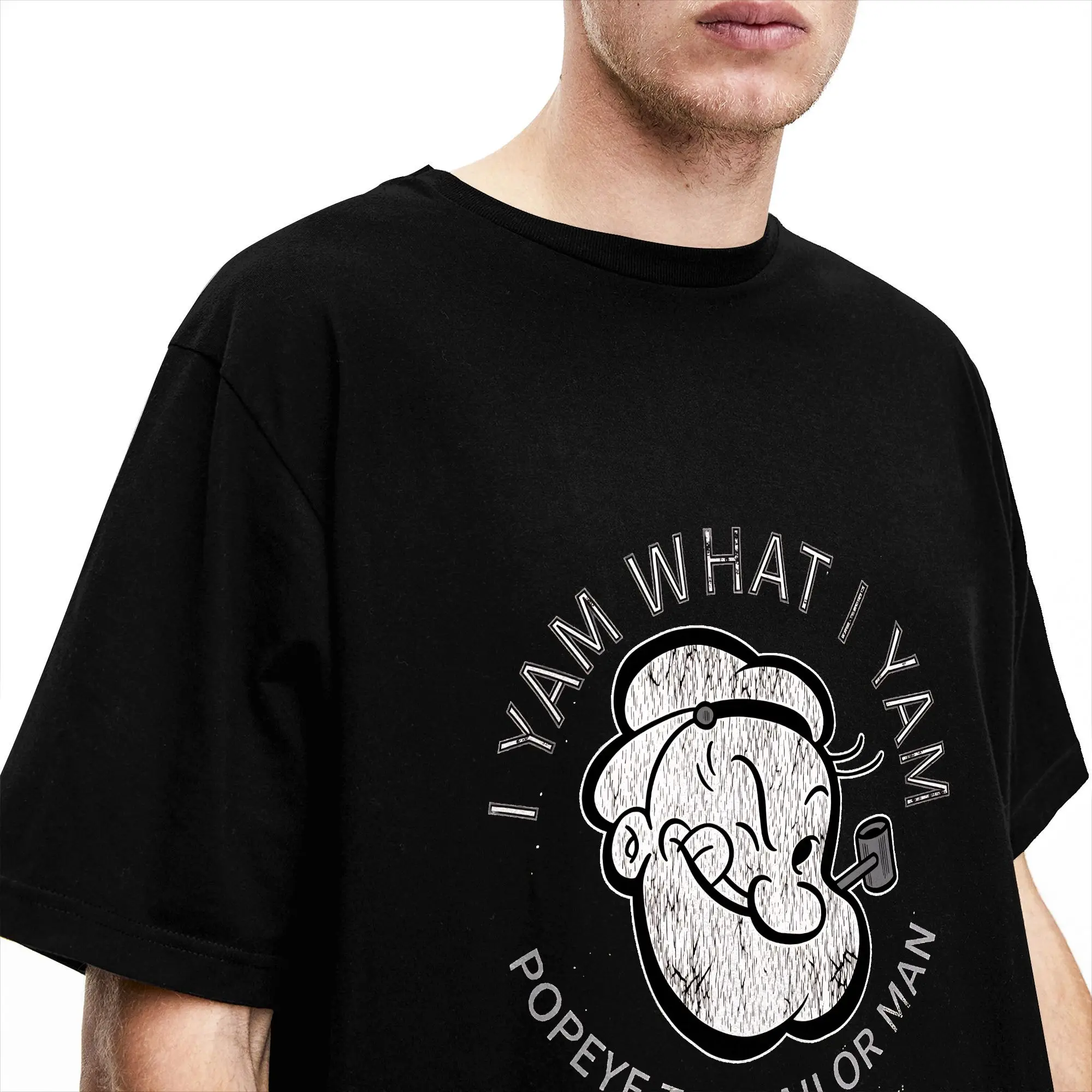 Фото Футболка Popeyed Sailor Man Quote What I Yam, трендовые футболки с короткими рукавами, уличная одежда, летние хлопковые футболки оверсайз №3
