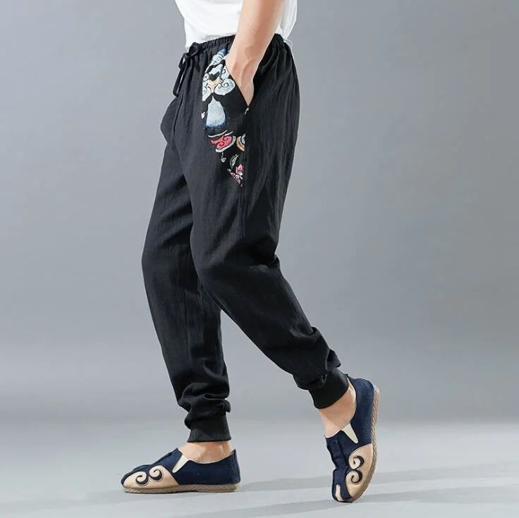 

Hot 2022 New Spring thin pure hemp men's trousers ethnic style casual male feet jacquard Men pencil pants