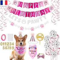puppy dog lets pawty banner happy birthday banner hat bowtie cake topper dog paws print ballons for pet birthday decorations