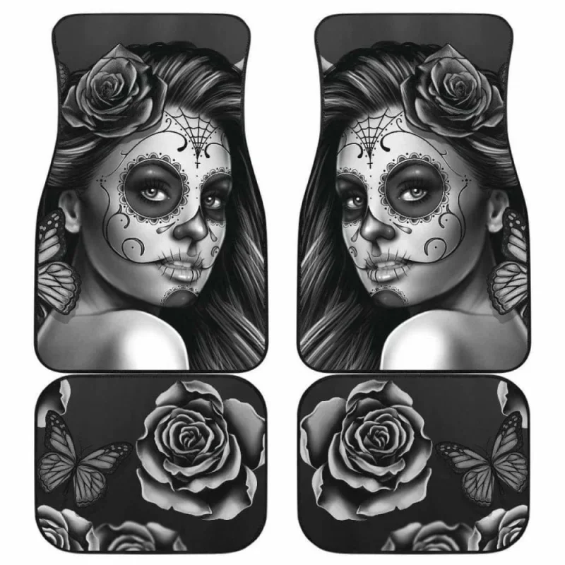 

Автомобильные коврики calavera с изображением девушки розы, подходят для большинства автомобильных резиновых напольных ковриков, напольные коврики с принтом на заказ, 4 шт.