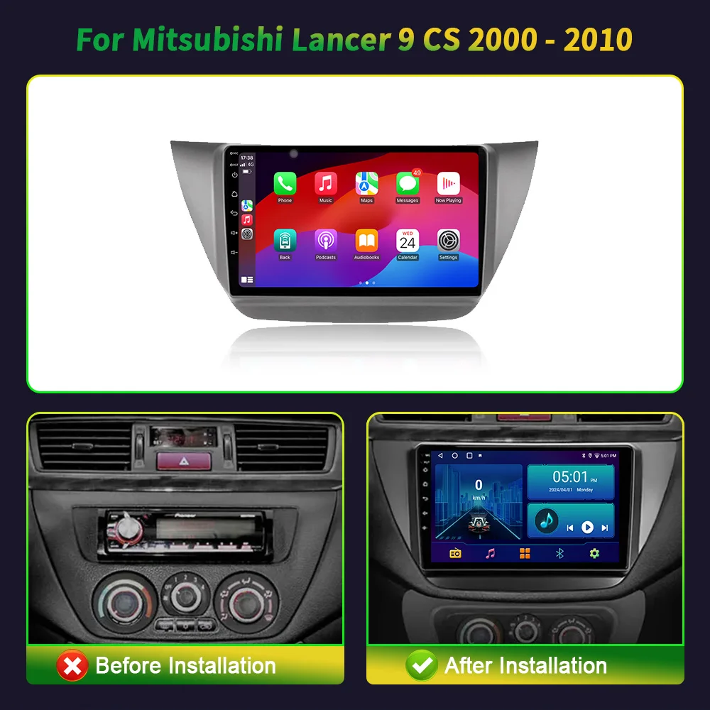 Автомагнитола для Mitsubishi Lancer 9 CS 2000-2010 Android 13 мультимедийный видеоплеер 2Din GPS Carplay DVD