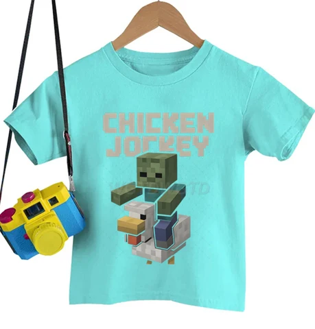 Детская футболка с курицей и жокей, юмор, видеогеймер, графический наряд, футболка с короткими рукавами, летняя модная детская футболка, топы для мальчиков и девочек