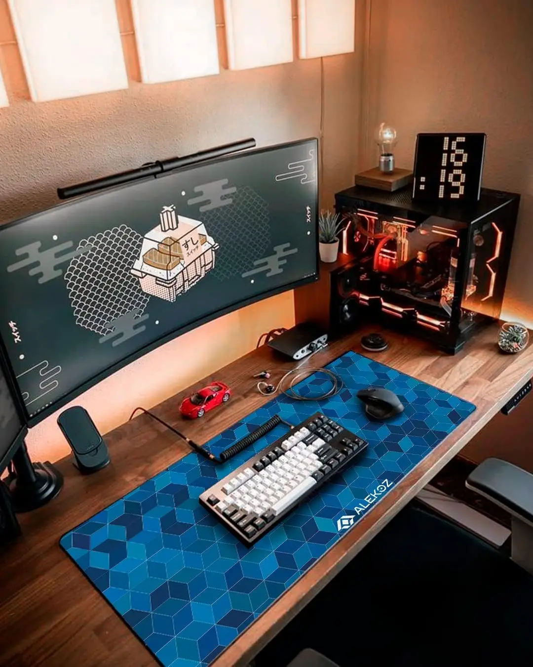 

Combination Blue Square Gaming Mouse Pad Gaming Mousepad with Stitched Edges Rubber Base 35.4x15.7 inch for Gaming Office Work