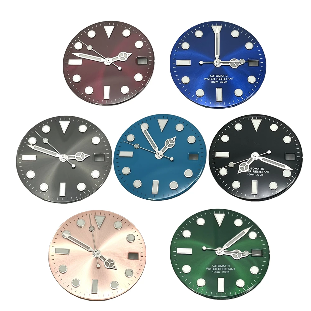 

28.5MM Blue Night Light Watch Enamel Dial Add Hands Fit NH35 Automatic Movement