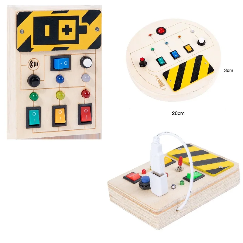 

LED Light Switch Montessori Busy Board Control Panel Educational Learning Wooden Sensory Toys for Toddlers 1 2 3 Year Old Kids