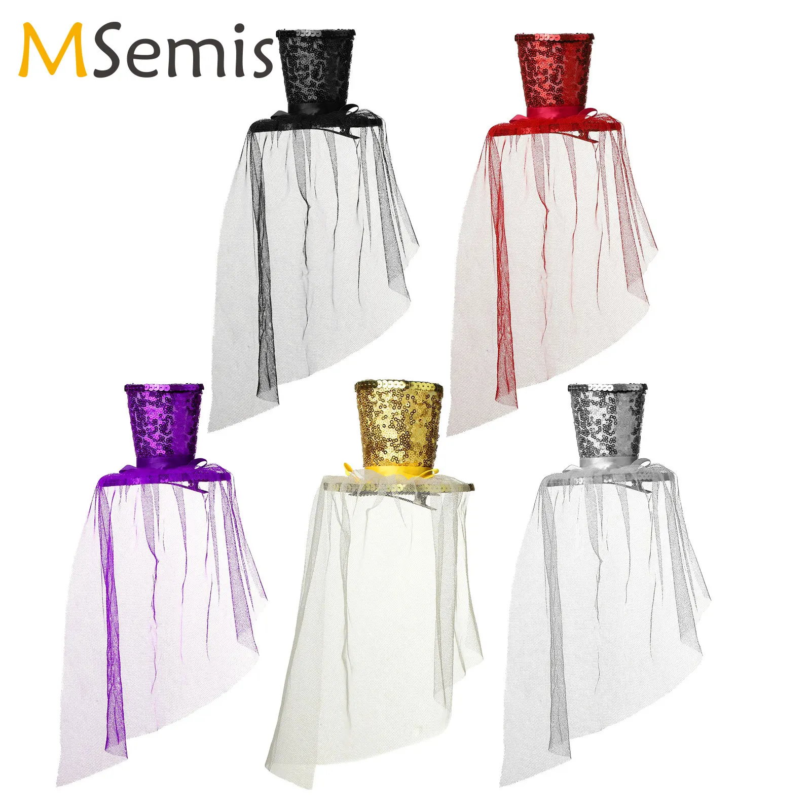 

Mini Top Hat Decor Carnival Hair Accessories Women's Veil Gauze Net Glitter Sequins Hair Clip Sequins Headbands Clip Top Fedoras