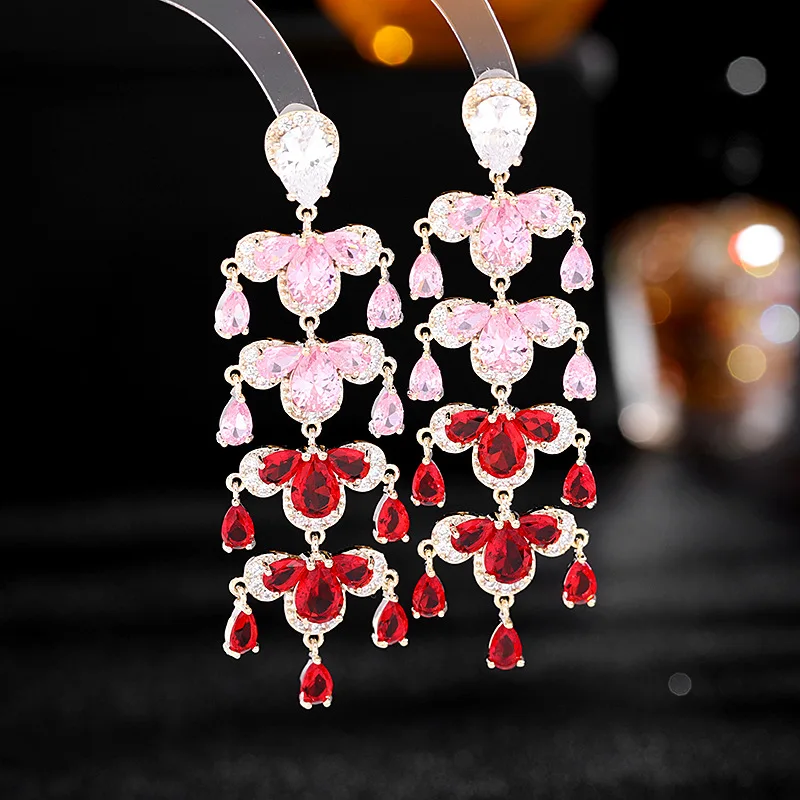 

Luxury Rhinestone Statement Long Water Drop Crystal Dangle Earrings Zircon for Women Bridal Wedding Party Evening Jewelry Gifts