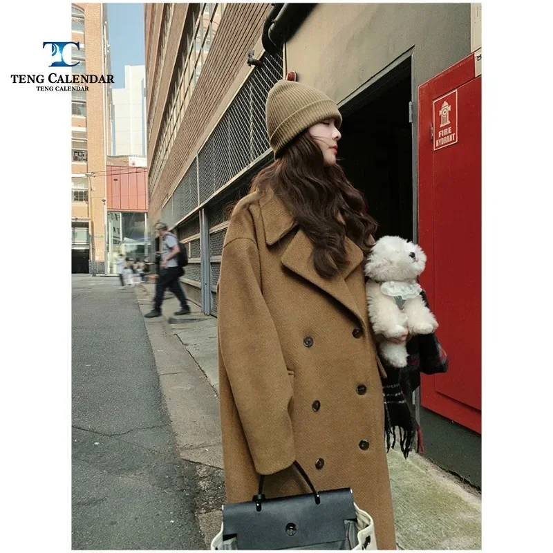 Лидер продаж шерстяное пальто длинное свободное толстое верблюжьего цвета в