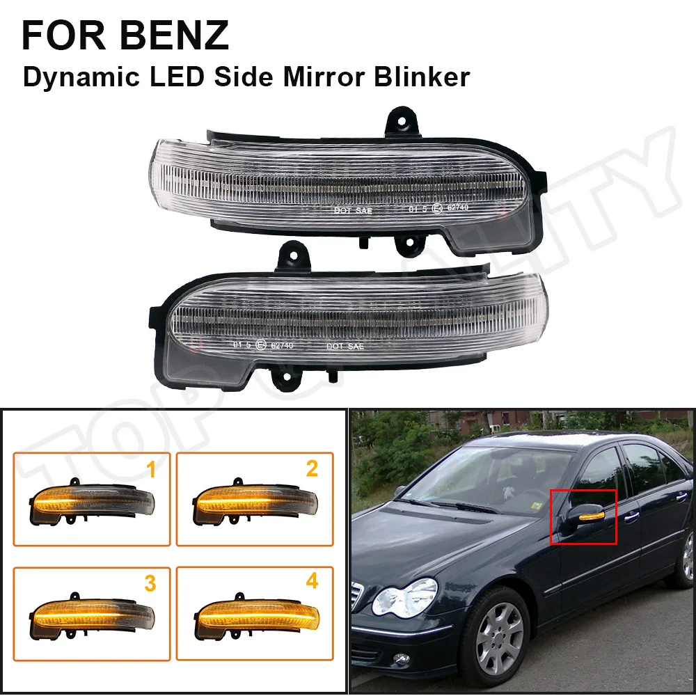 For Mercedes Benz C-Class W203 W211 S203 CL203 2001-2007 Dynamic LED Side Mirror Indicator Light Turn Signal Blinker