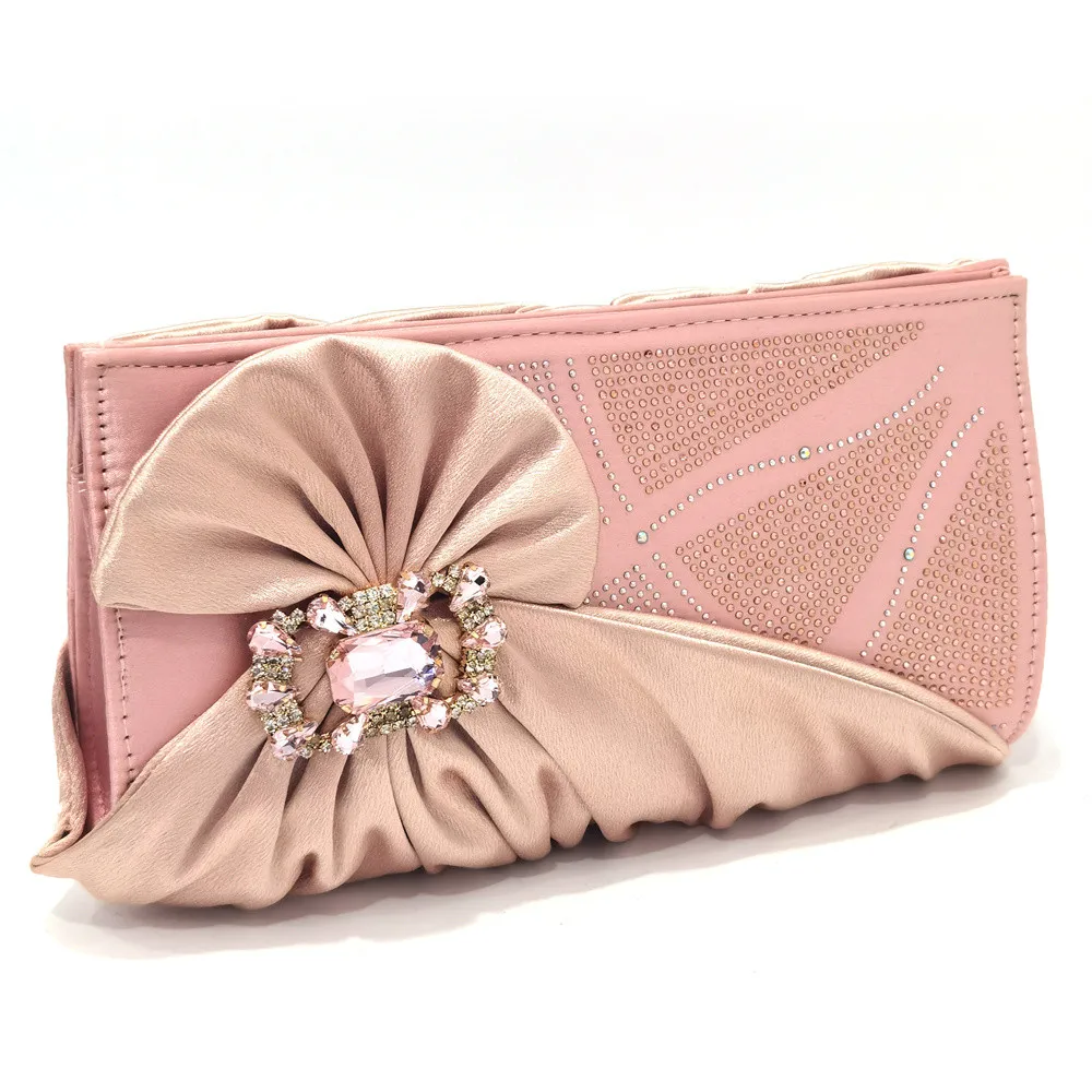 Nable New Pink Color Glossy PU Fabric With Bright Rhinestones For Decoration Daily Wearable Party Ladies Shoes And Bags