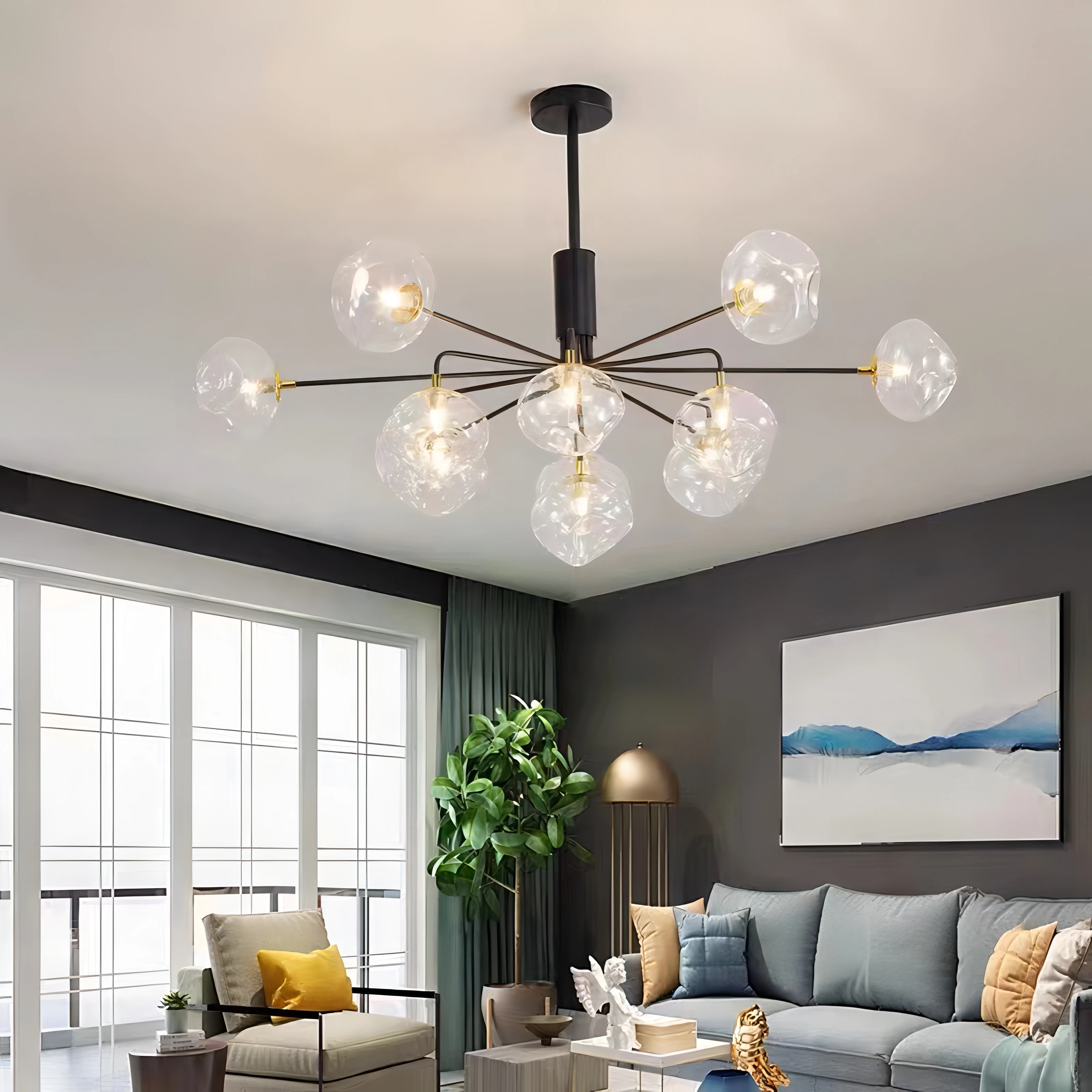 

Gold Black Metal G9 Led Chandelier Glass Shades Living Room Led Chandelier Lighting Bedroom Glass Globes Indoor Lighting Fixture