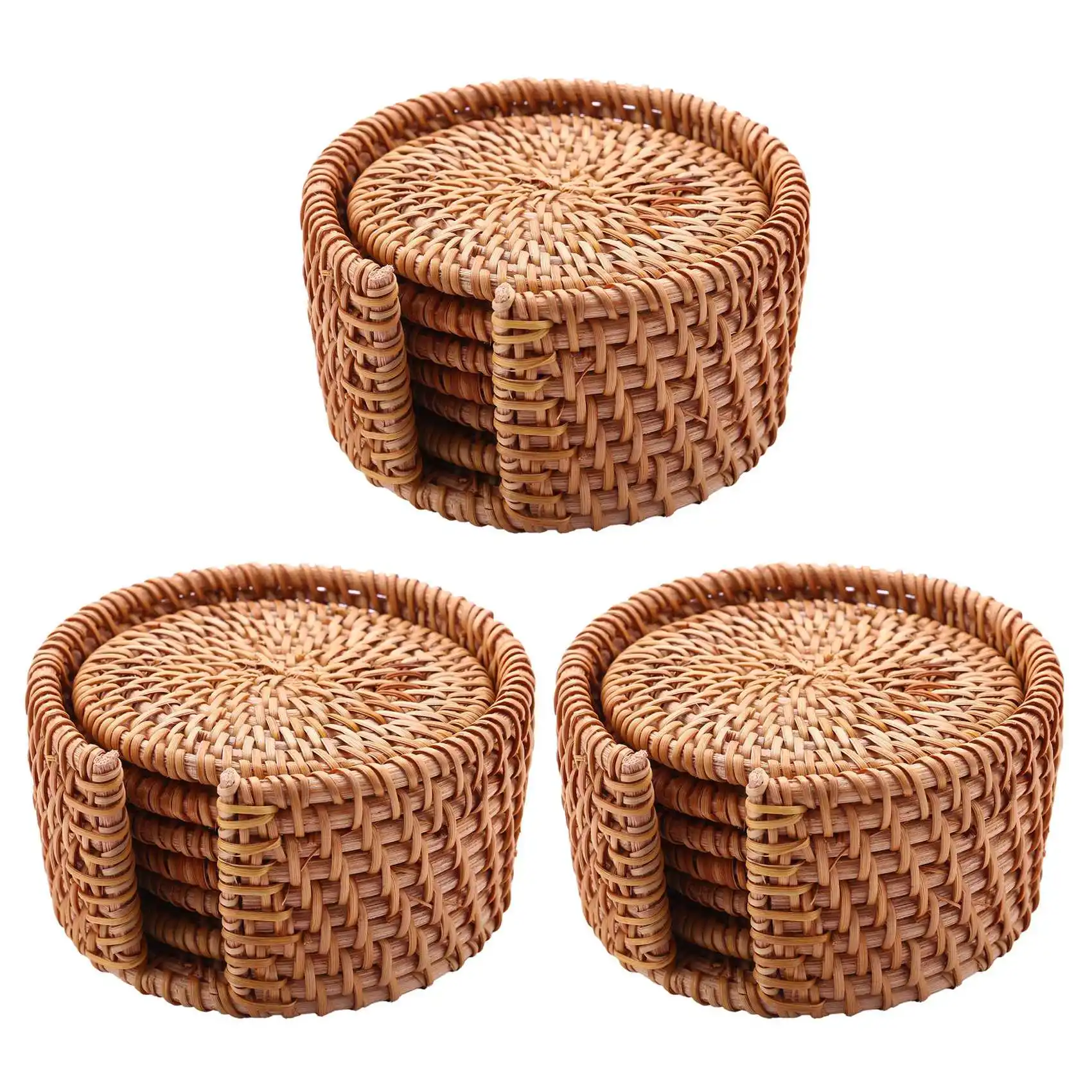 

18Pcs/ Drink Coasters Set for Kungfu Tea Accessories Round Tableware Placemat Dish Mat Rattan Weave Cup Mat Pad Diameter
