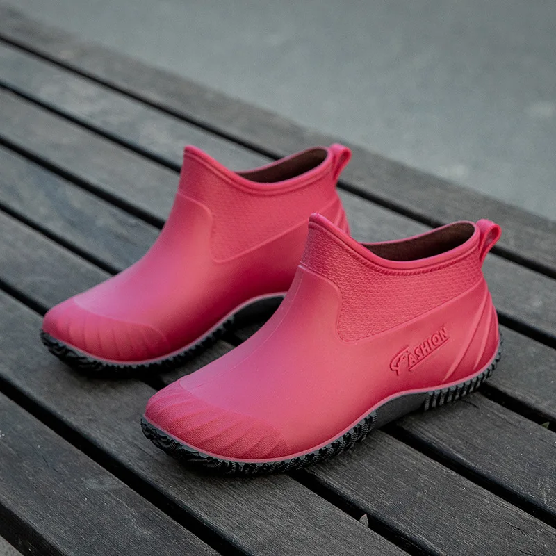 Women's Waterproof Rainboots Low Ankle  Non-slip Warm Plush Cotton Shoes with Low Heel