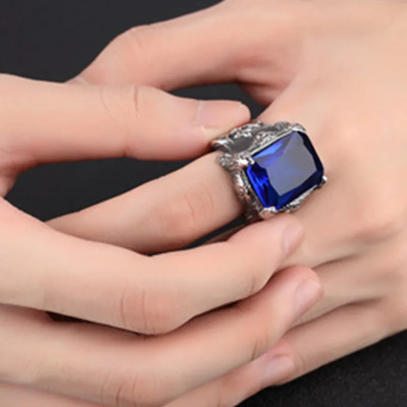

Fashion Punk Style Diamond Ring European and American Retro Men's Stainless Steel Axe Gemstone Jewelry