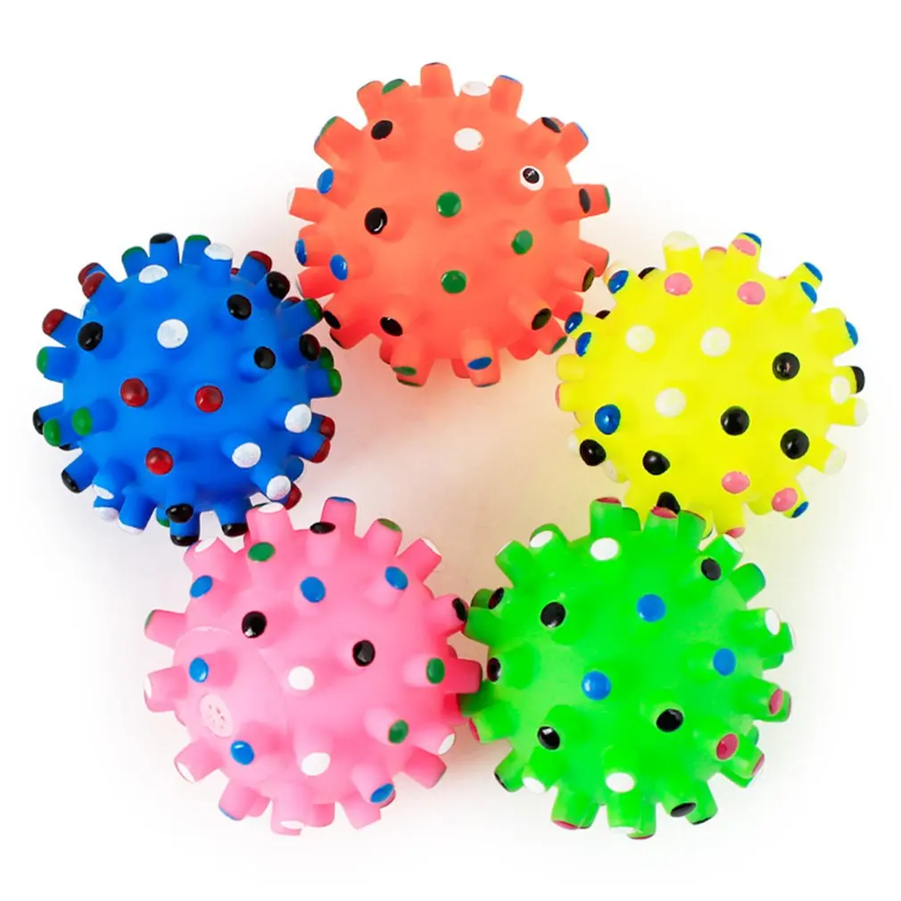 

Pet Puppy Dog Squeaky Fetch Ball Toys Bite Resistant Squeeze Chew Toy for Aggressive Chewers Cute Ball Design Small Spiky Ball