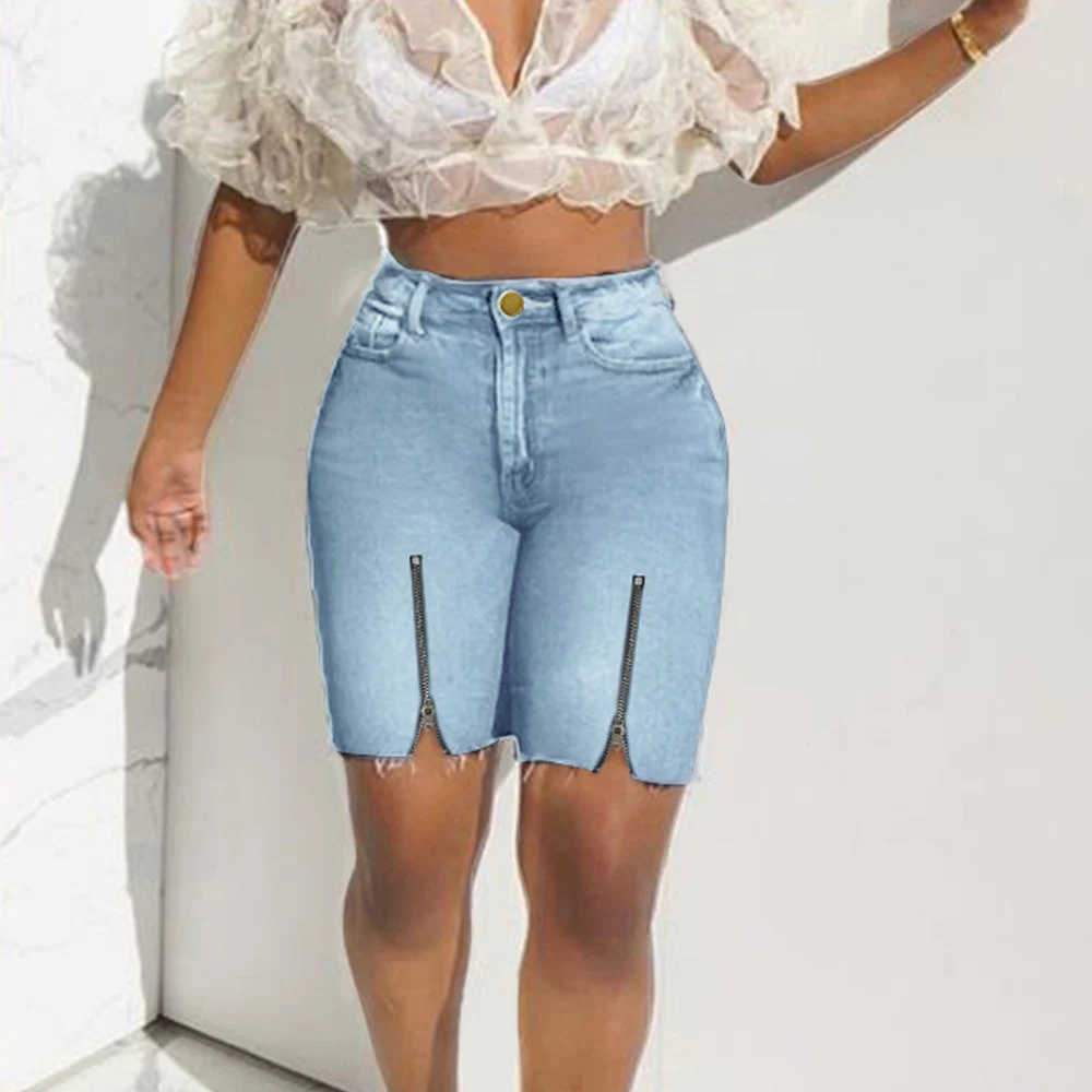 3XL High Waist Slim Bermuda Shorts Jeans Summer Straight Casual Fashion Solid Zipper Women Denim Shorts 2022