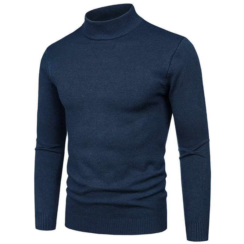 New Men's Half High Collar Pullover Autumn and Winter Simple Solid Color Men's  Bottoming Shirt Knitted Casual Tight Korean Top