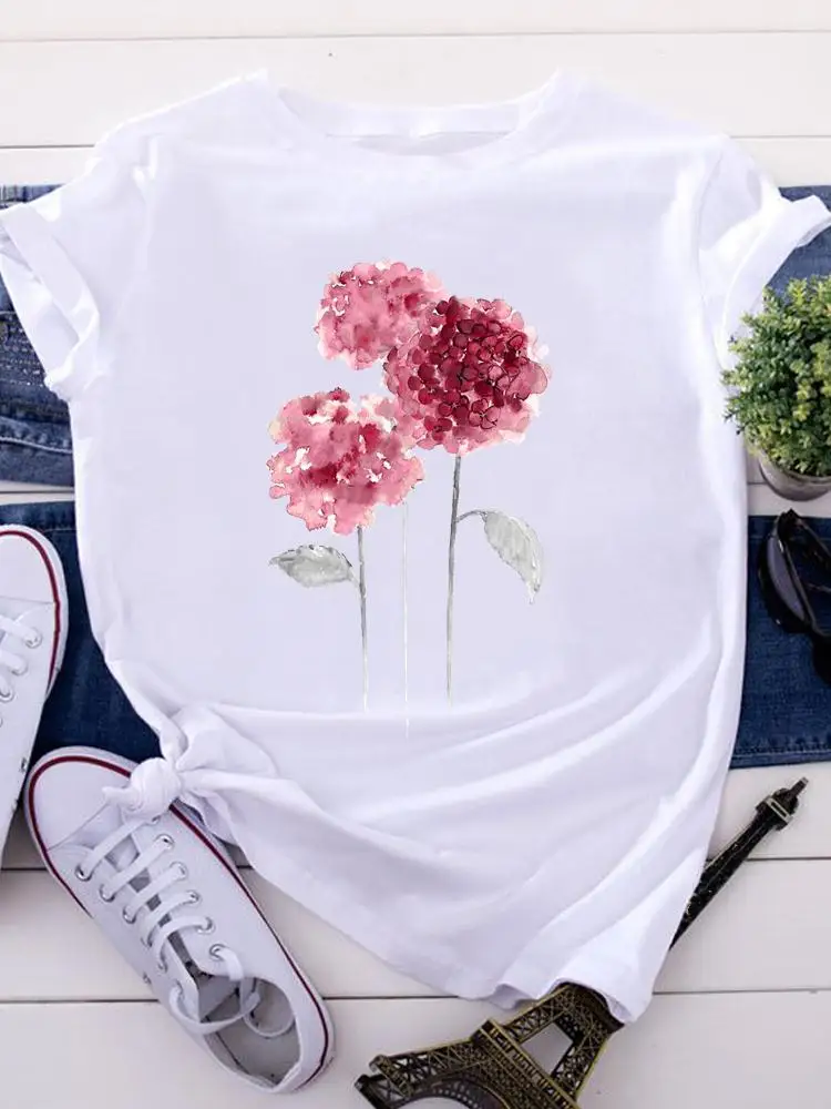 

Women Short Sleeve Tees Ladies Summer Clothes Tops Female Fashion Flower Watercolor Trend Cute Cartoon Tshirts Graphic T-Shirt