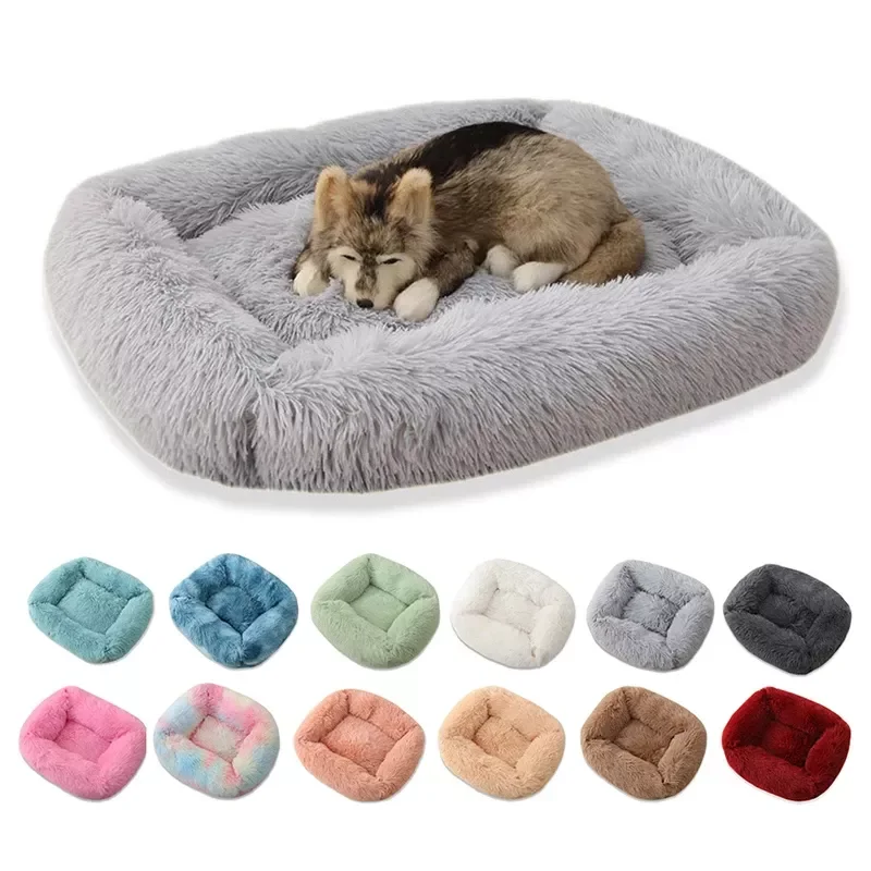 

2023 Square Dog Bed Long Plush Solid Color Pet Beds Cat Mat For Little Medium Large Pets Super Soft Winter Warm Sleeping Matsacc
