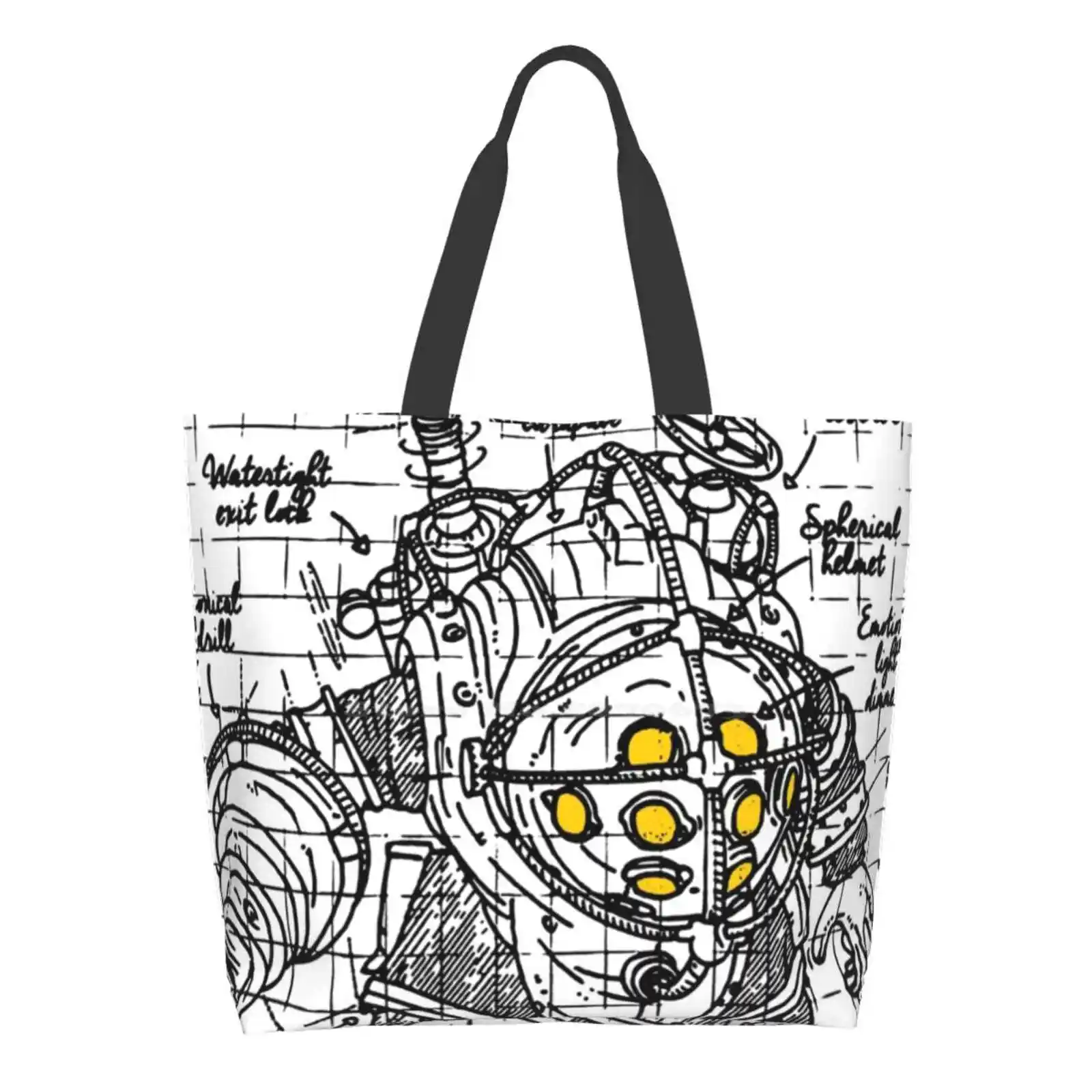 

Многоразовые бытовые сумки-тоут Mr Bubble, мешки для хранения, металлический робот, большой океан, папина, Bioshock Bolt, черный