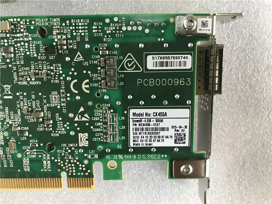 Для Dell JJN39 MELLANOX CONNECTX-4 1-портовая сетевая карта EDR 100 ГБ IB QSFP28 CX455A (art.: 3920d3aec99d1) - 3920d3aec99d1