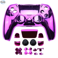 yuxi for ps5 controller full housing shell case cover decorative strip chrome plating shell with buttons kit for p5 gamepad
