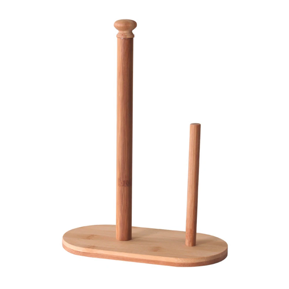 

Natural Bamboo Tissue Dispenser Storage Counter Roll Paper Towel Holder Stand