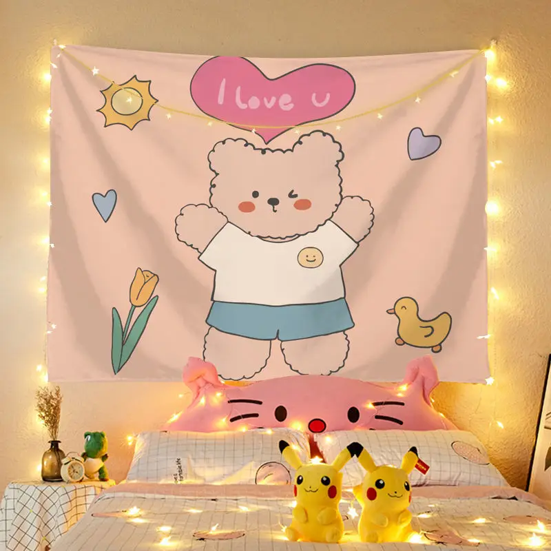 

Tapestry Cute Cartoon Hanging Fabric Background Bear Covering Home Decoration Blanket Bear Wall Hanging Cute Tapestry Wall