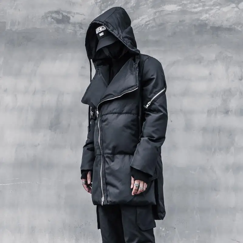 Men's Jacket Parkas Men's Winter Jackets Men's Cold Jacket Oblique Zipper Loose Hooded Thicken and Warm Medium Length Coat