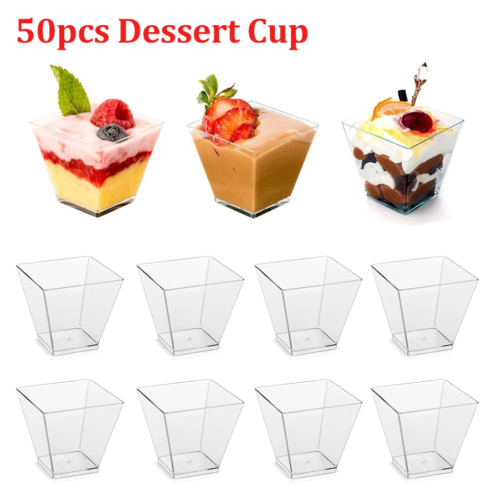 50pcs Disposable Plastic Dessert Cups Portion Transparent Dessert Ice Cream Cup Home Christmas Party Supplied 58ml/pc