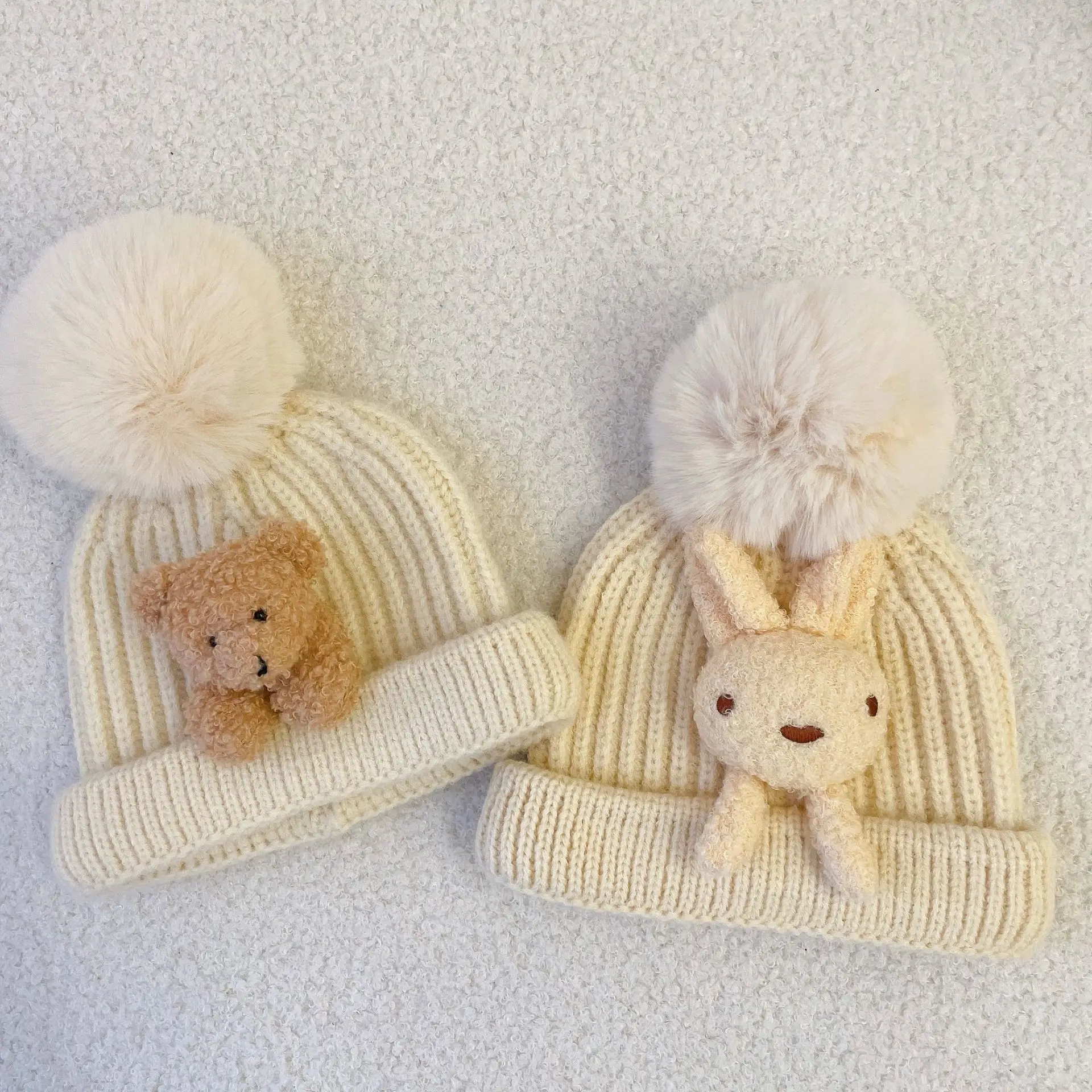 

Зимняя теплая шапка с большим помпоном, искусственный милый головной убор для новорожденных мальчиков и девочек, шапочка, мультяшная детская шапка, шапочка