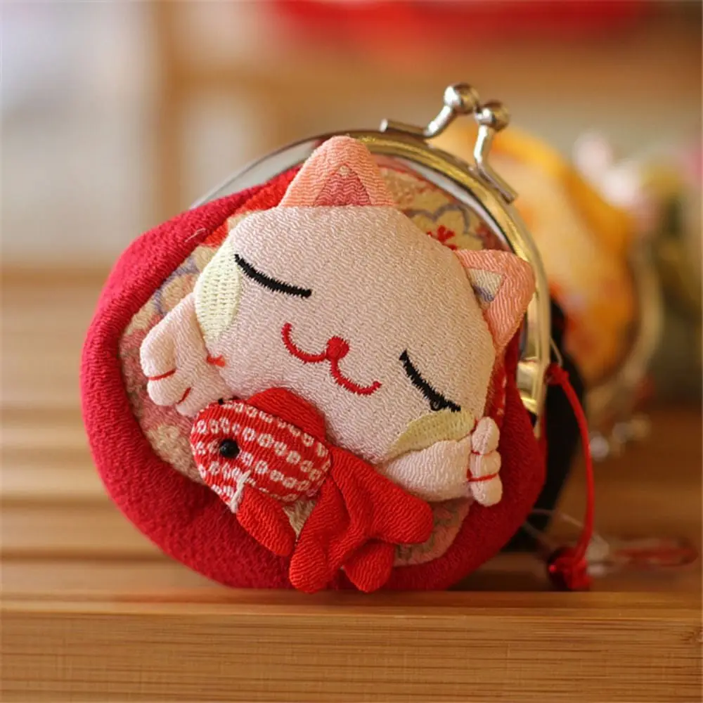 Портативный японский стиль Maneki Neko кошелек для монет с цветочным принтом кошельки
