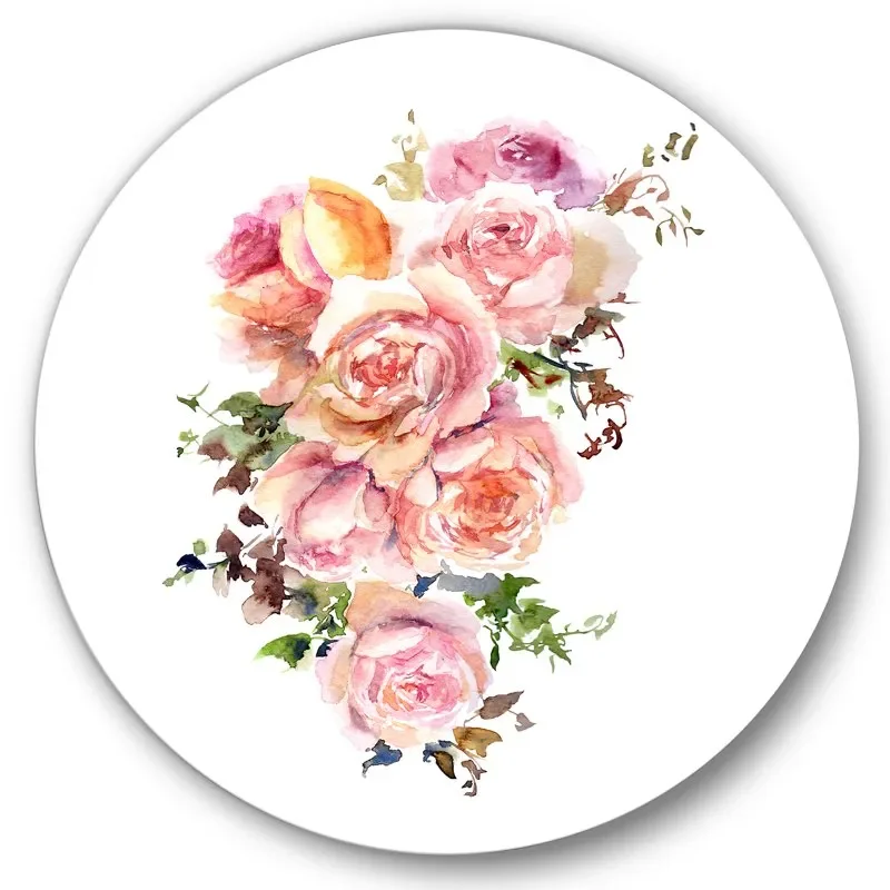 

Букет цветов из розовых роз, традиционное круглое металлическое настенное искусство 36x36 дисков из 36 для украшения стен дома
