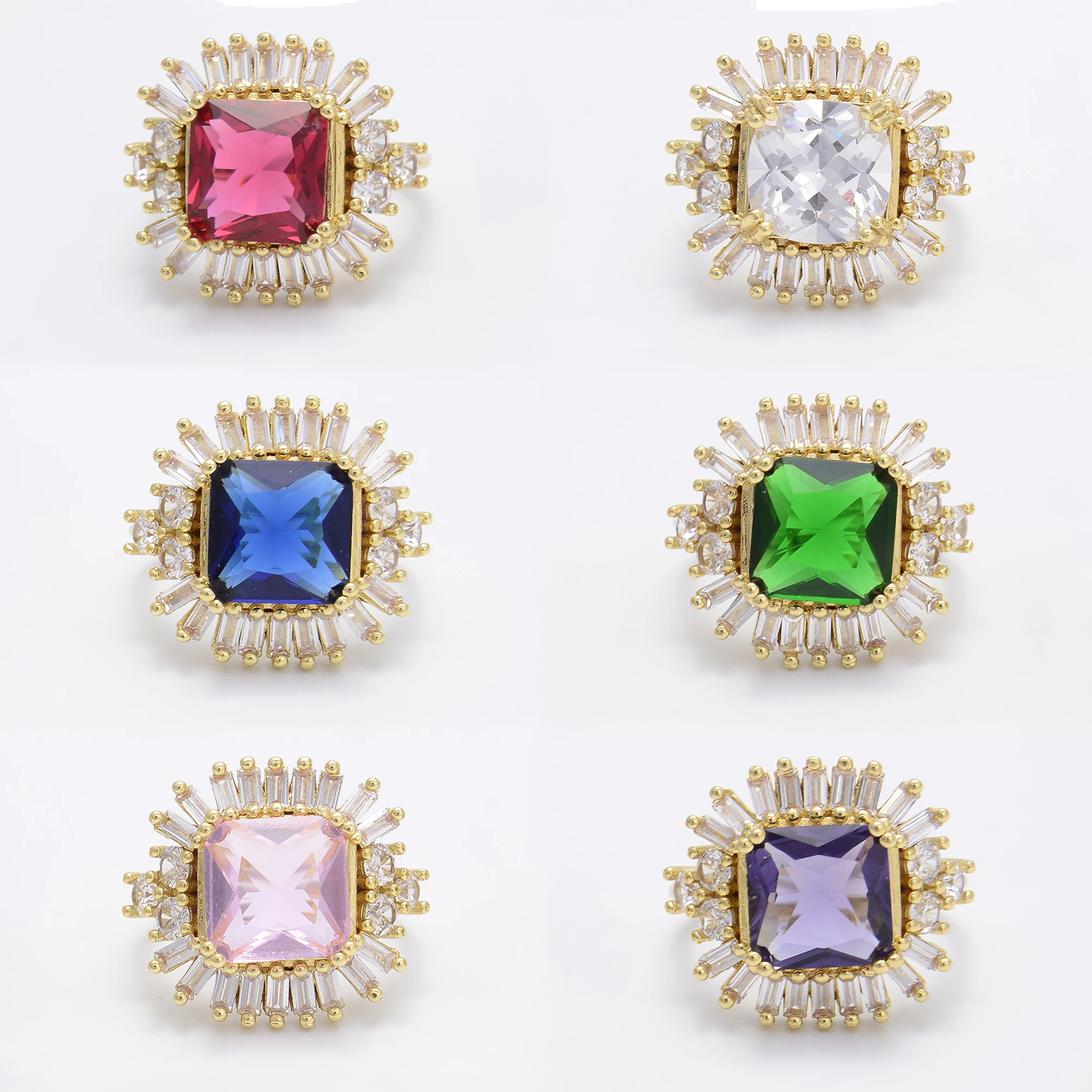 

Open Ring for Women Paved Zircon Creative Jewelry Big Square Artificial Gem Charms Luxury Accessories Female Fine Gift Wholesale