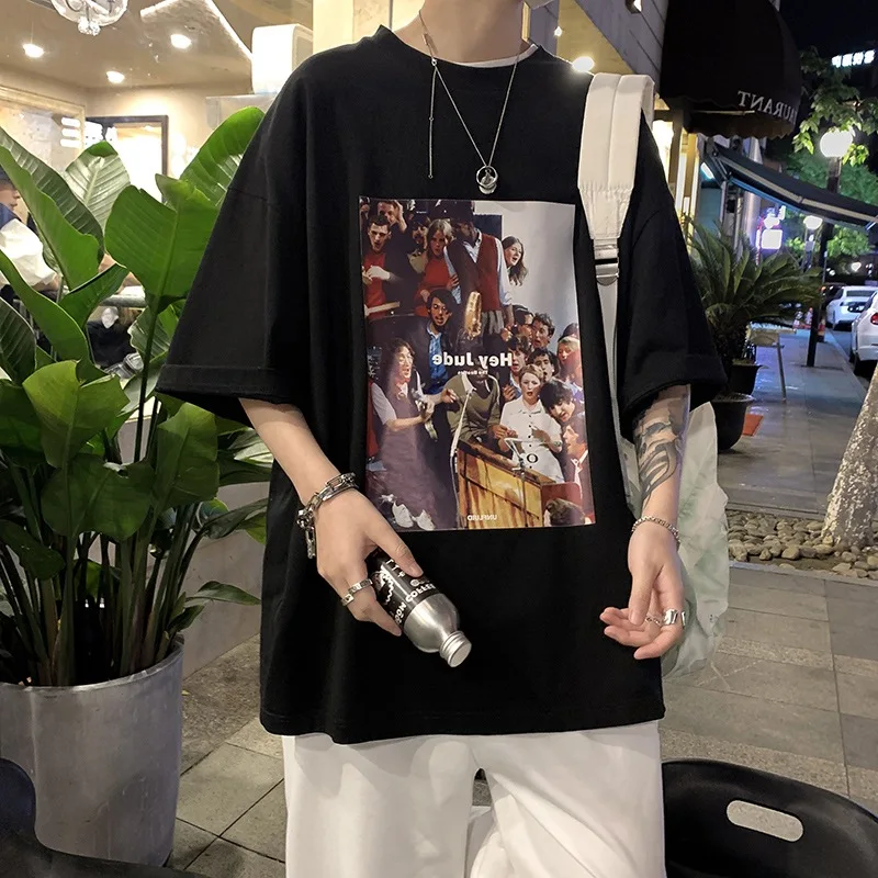 

Men's Gothic Harajuku Fashion T-shirt Short Sleeve Oversized Tops Summer Casual Tees Male Streetwear Y2K Clothes Hip Hop Tshirts