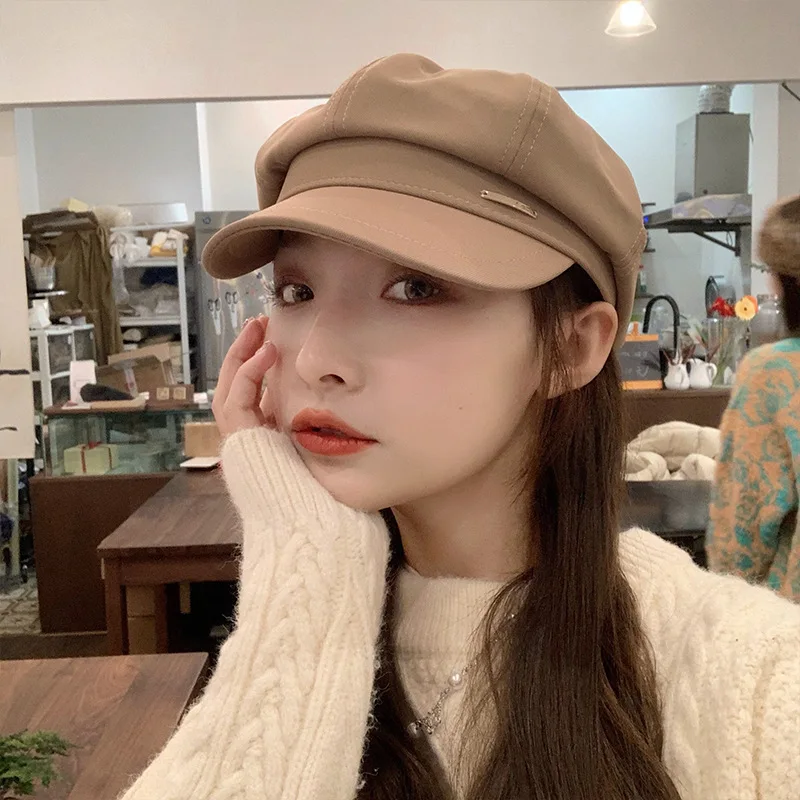 

Women's Peaked Octagonal Hat Spring and Summer Solid Color All-match Painter Beret Fashion Female Military Hats