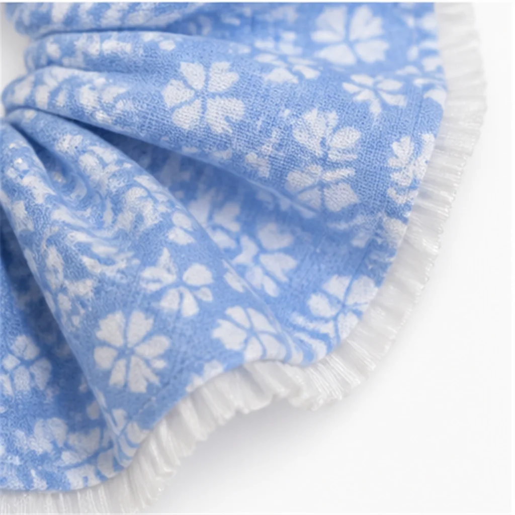 Фото Резинка для волос ручной работы Jeju Sea Breeze Blue Floral, большая, объемная, для хвоста, модный аксессуар для волос №4
