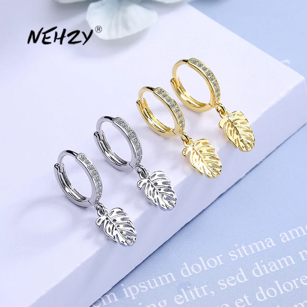 

NEHZY Silver plating new women's fashion jewelry high quality Cubic Zirconia simple leaf exaggerated long tassel earrings