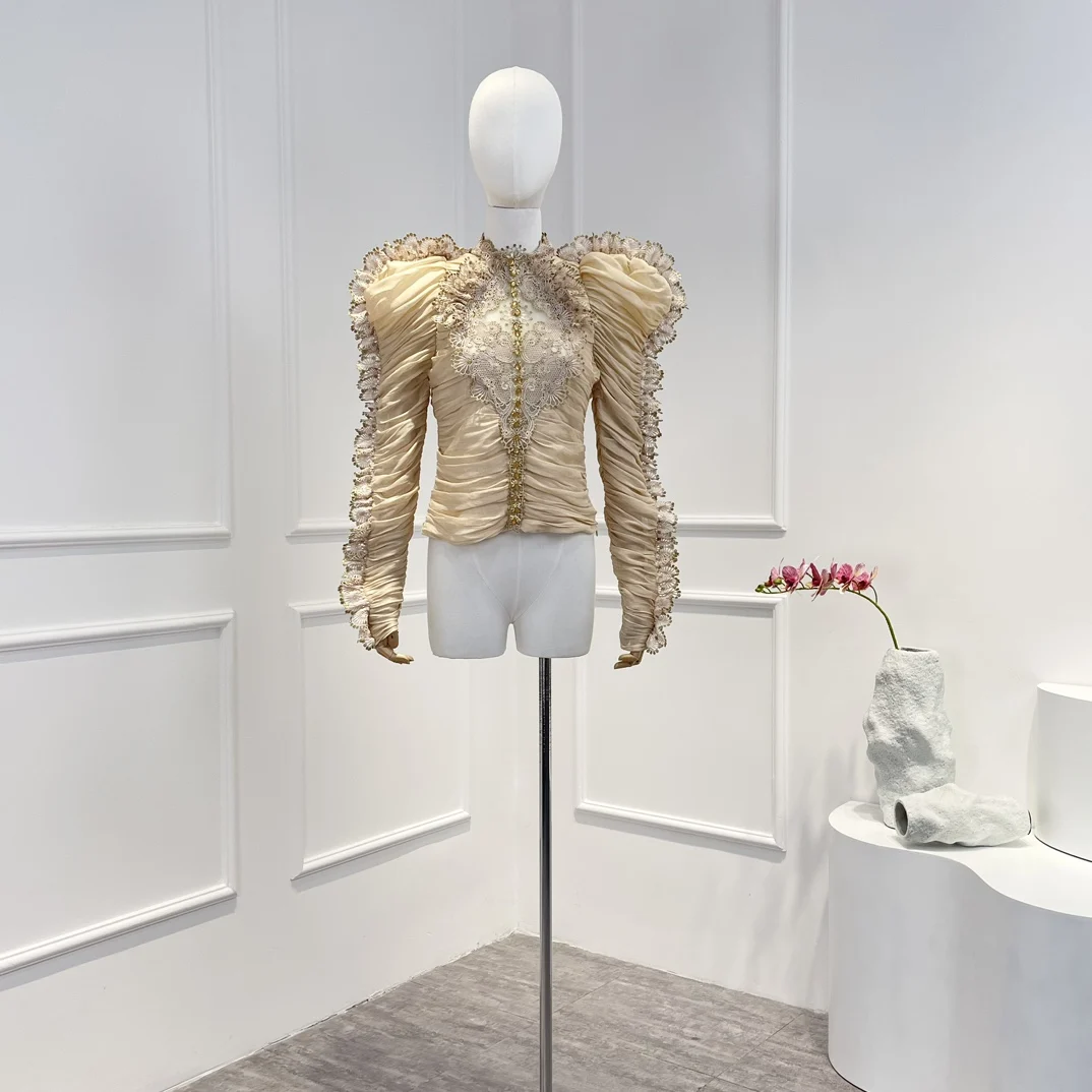 

Осень 2022, новинка, высокое качество, уникальный дизайн, модная женская блузка в королевском стиле черного и бежевого цвета для вечерние